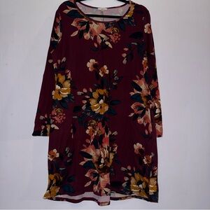 Sweet Lovely by Jen women’s size XL long sleeve Floral dress maroon golden yello